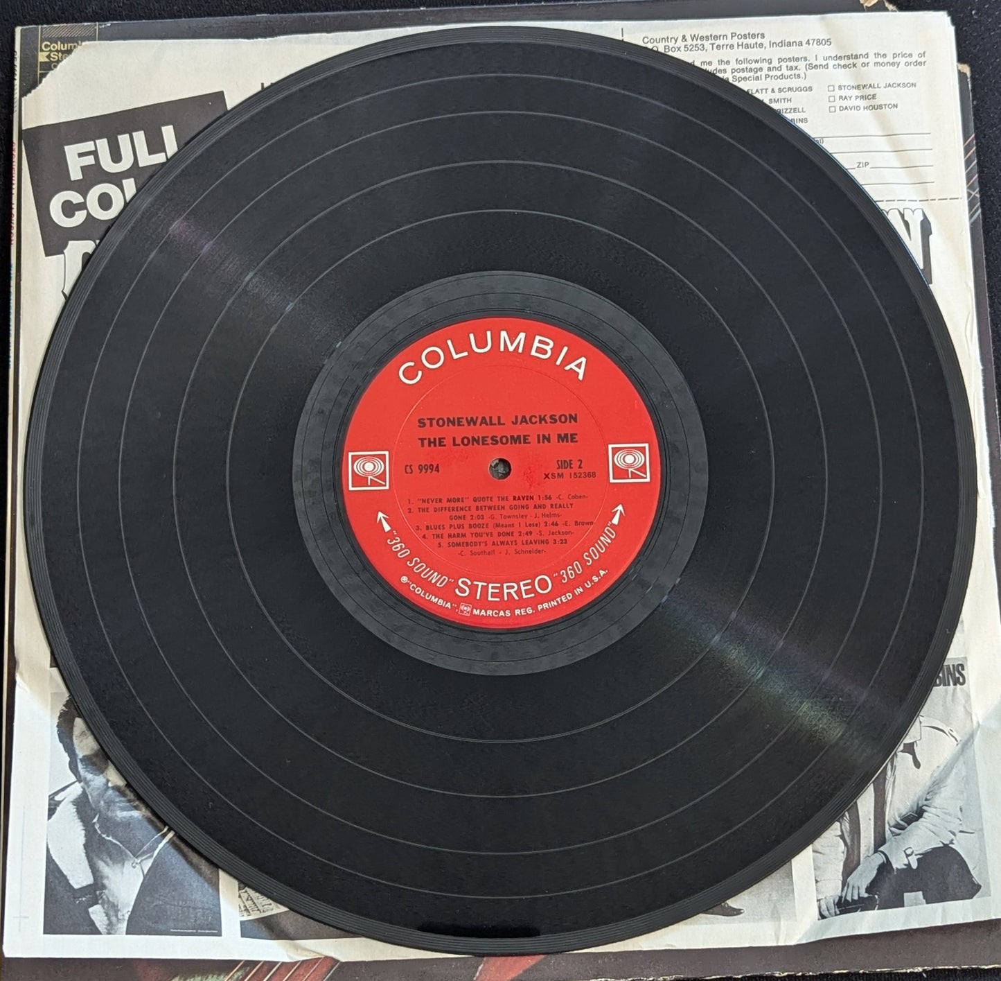 STONEWALL JACKSON The Lonesome In Me LP Vinyl Record 1970 Columbia CS 9994 (VG Vinyl, G+ Sleeve)