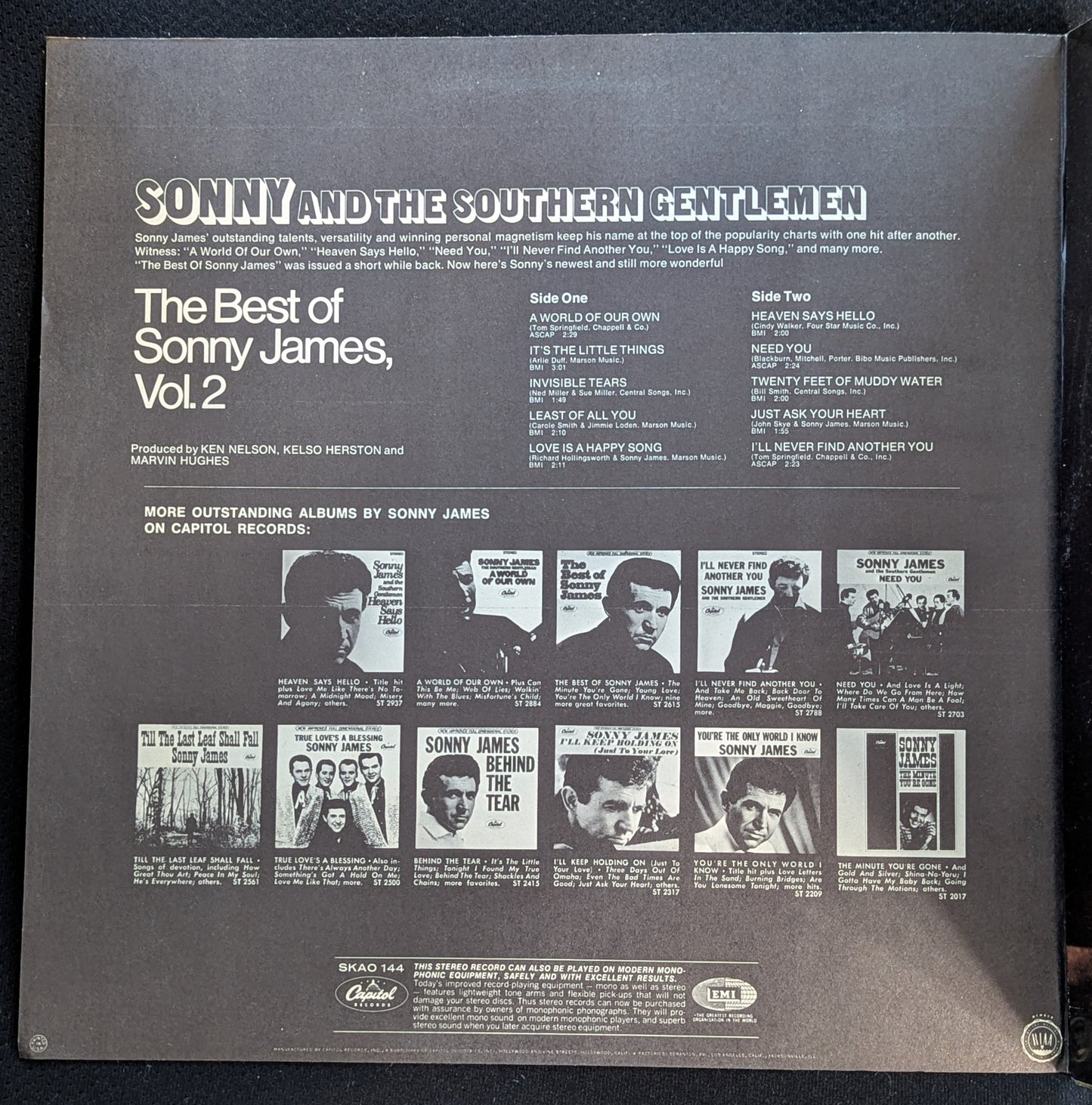 Sonny James The Best Of Sonny James Vol 2 LP Vinyl Record 1969 Capitol SKAO 144 (VG Vinyl, VG Sleeve)