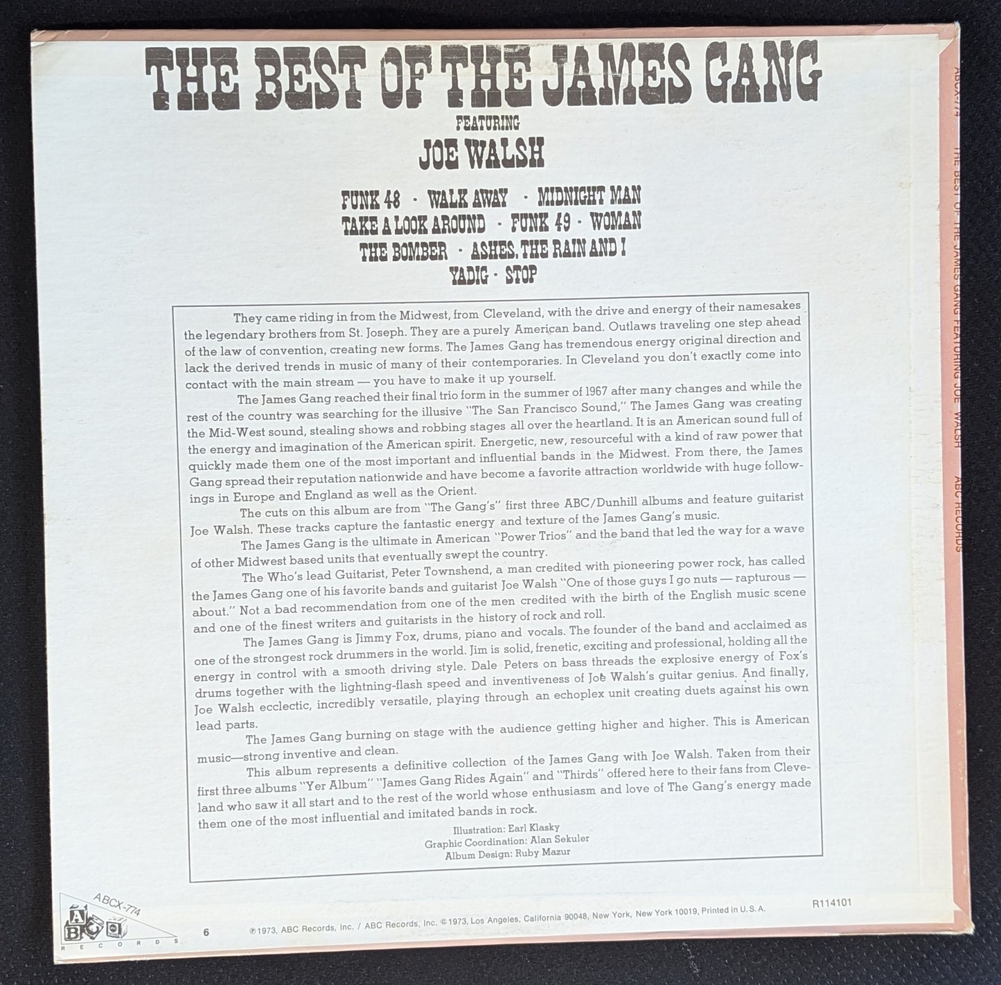 The Best Of The James Gang Featuring Joe Walsh Vinyl LP ABC Records ABCX-774 (VG+ Vinyl, VG+ Sleeve)