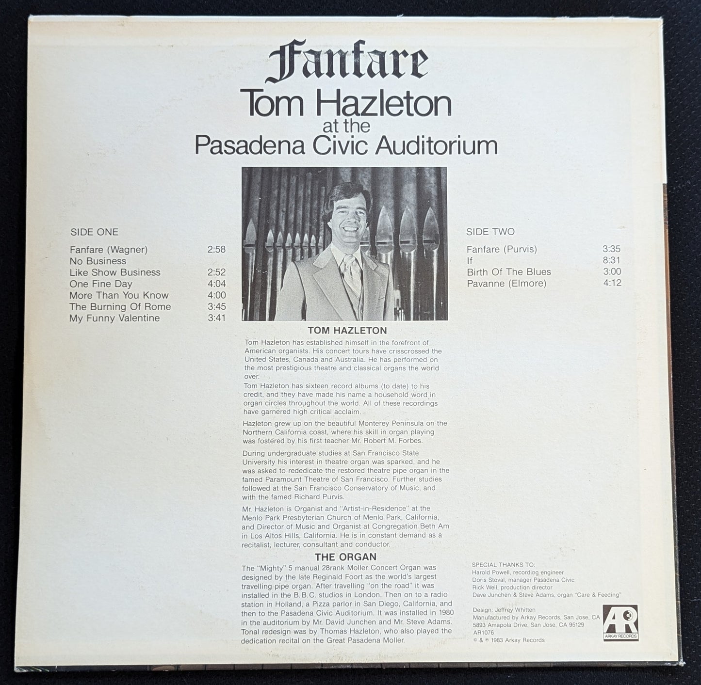 TOM HAZLETON Fanfare LP Vinyl Record 1983 Arkay AR-1076 (VG Vinyl, VG Sleeve)