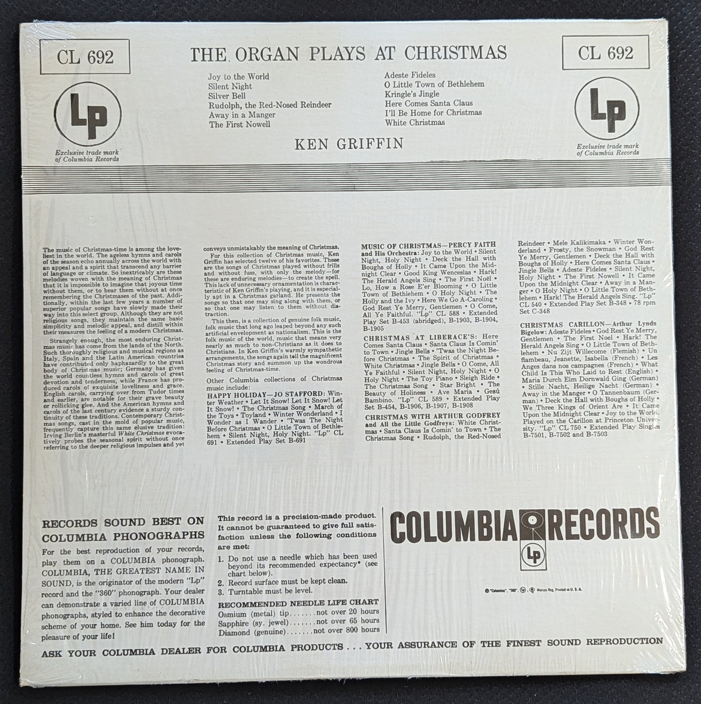 KEN GRIFFIN The Organ Plays At Christmas LP Vinyl Record 1962 Columbia CL 692 (VG Vinyl, VG+ Sleeve)