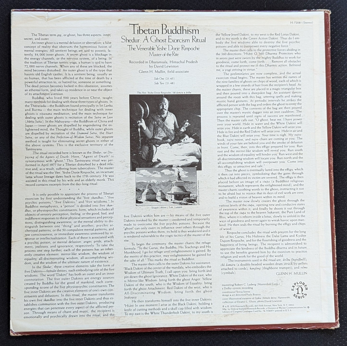 Tibetan Buddhism Shedur A Ghost Exorcism Ritual LP Vinyl Record 1978 Nonesuch (VG Vinyl, G+ Sleeve)