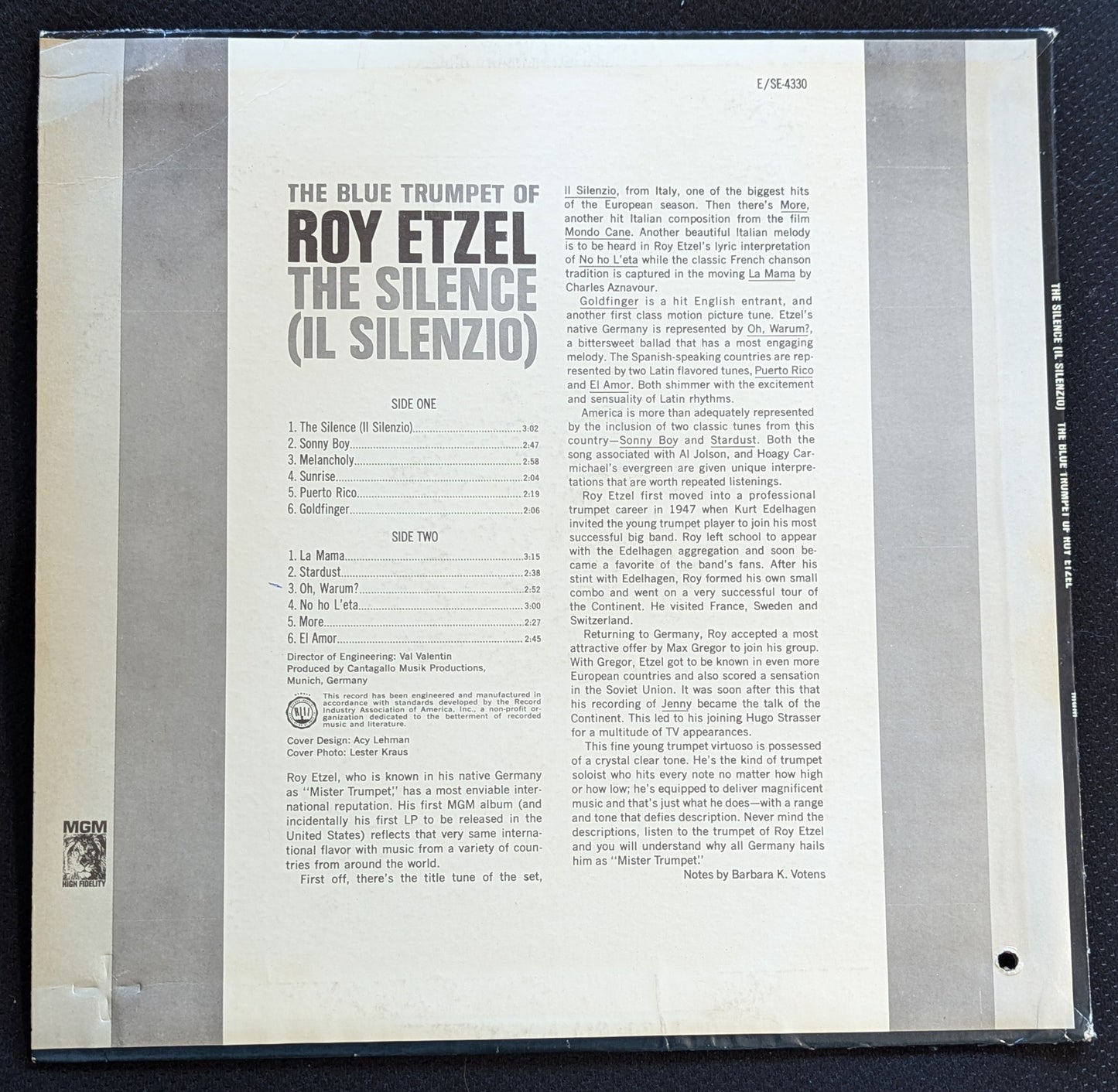 ROY ETZEL The Silence (Il Silenzio) LP Vinyl Record 1965 MGM Records E-4330 Mono (VG Vinyl, G+ Sleeve)