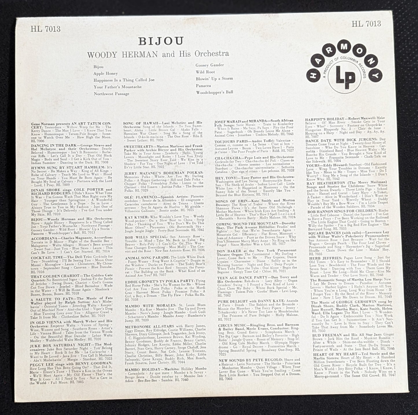 WOODY HERMAN Bijou LP Vinyl Record 1957 Harmony HL 7013 Jazz (VG Vinyl, VG Sleeve)