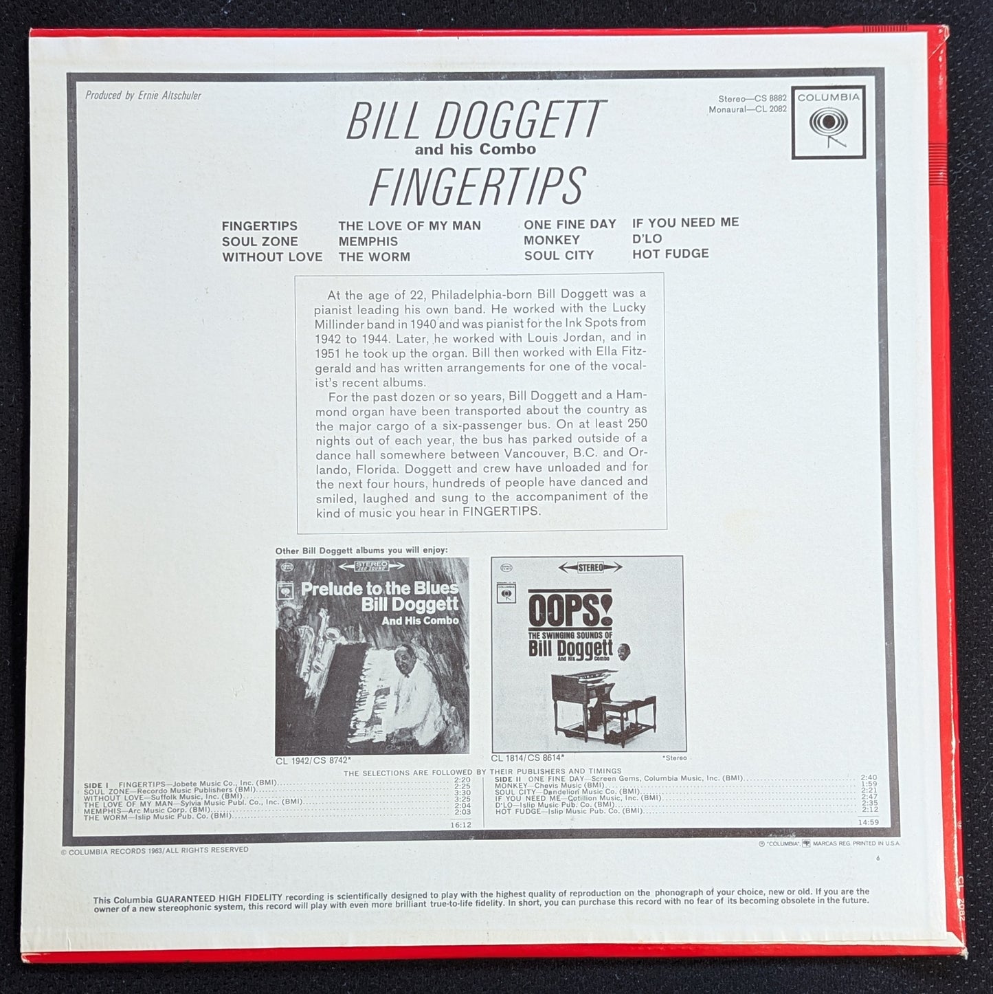 BILL DOGGETT AND HIS COMBO Fingertips LP Vinyl Record Columbia CL 2082 (VG Vinyl, VG+ Sleeve)