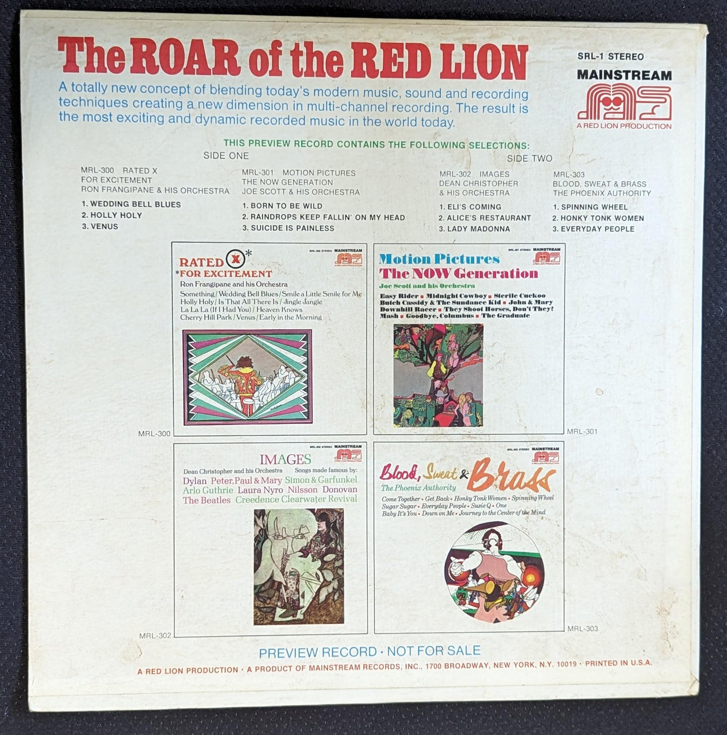 Mainstream Records Presents The Roar Of The Red Lion LP Vinyl Record PROMO 1970 (VG+ Vinyl, VG Sleeve)