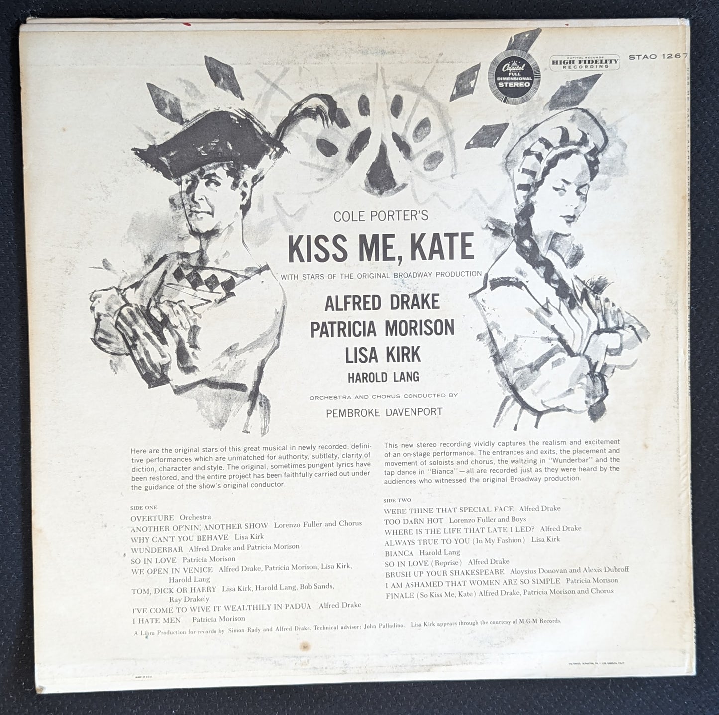 COLE PORTER Kiss Me Kate Musical LP Vinyl Record Capitol STAO 1267 Alfred Drake (VG Vinyl, G+ Sleeve)