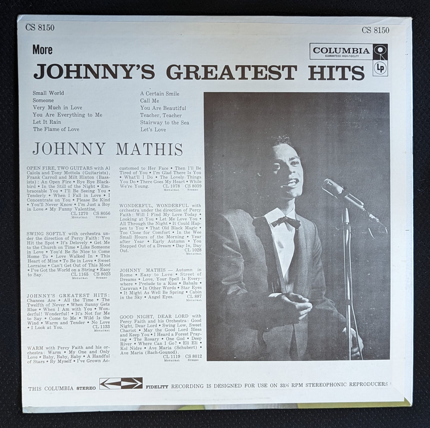 JOHNNY MATHIS More Johnnys Greatest Hits LP Vinyl Record Columbia CS 8150 (VG+ Vinyl, VG+ Sleeve)