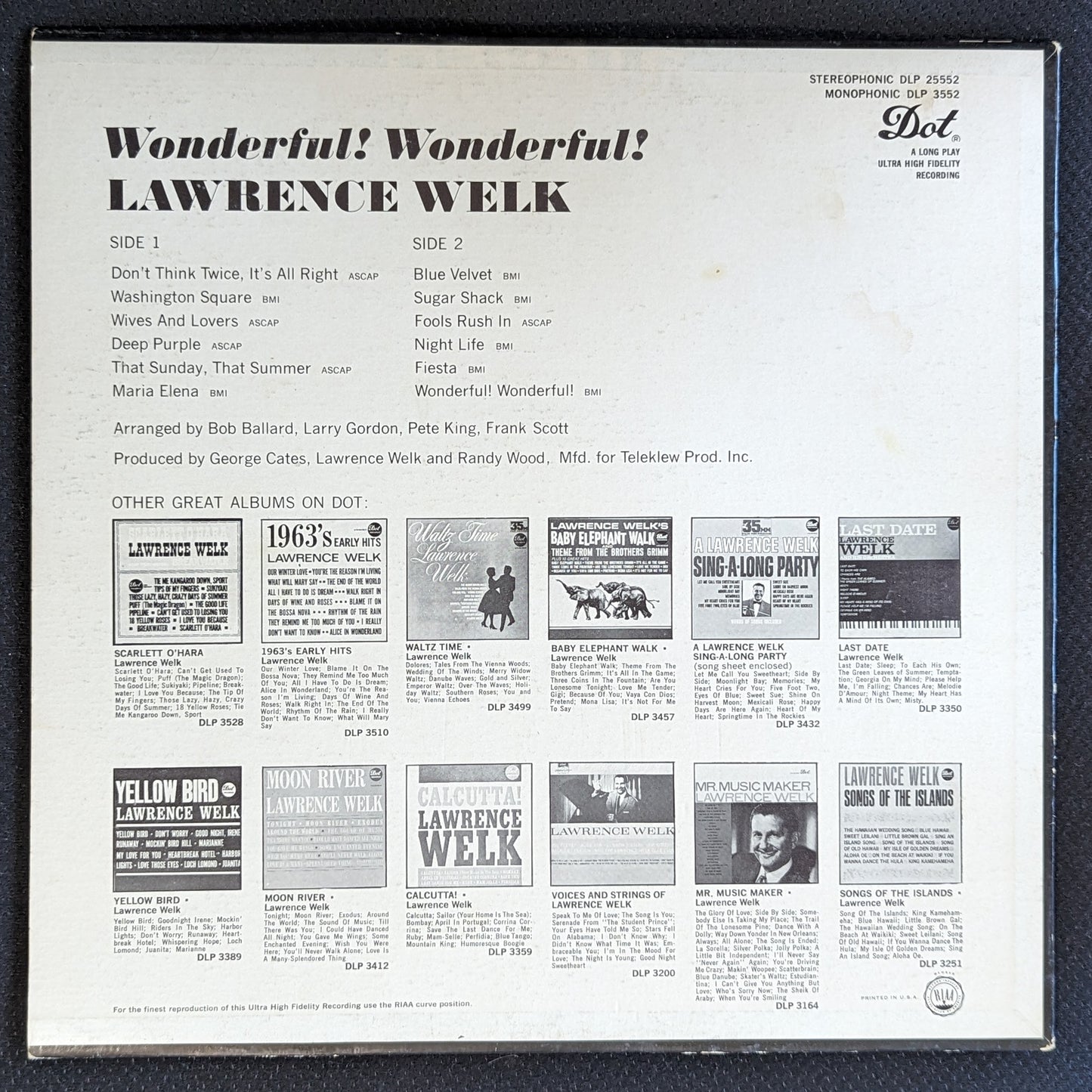 LAWRENCE WELK Wonderful! Wonderful! LP Viny Record DOT DLP 3552 MONO (VG Vinyl, VG Sleeve)