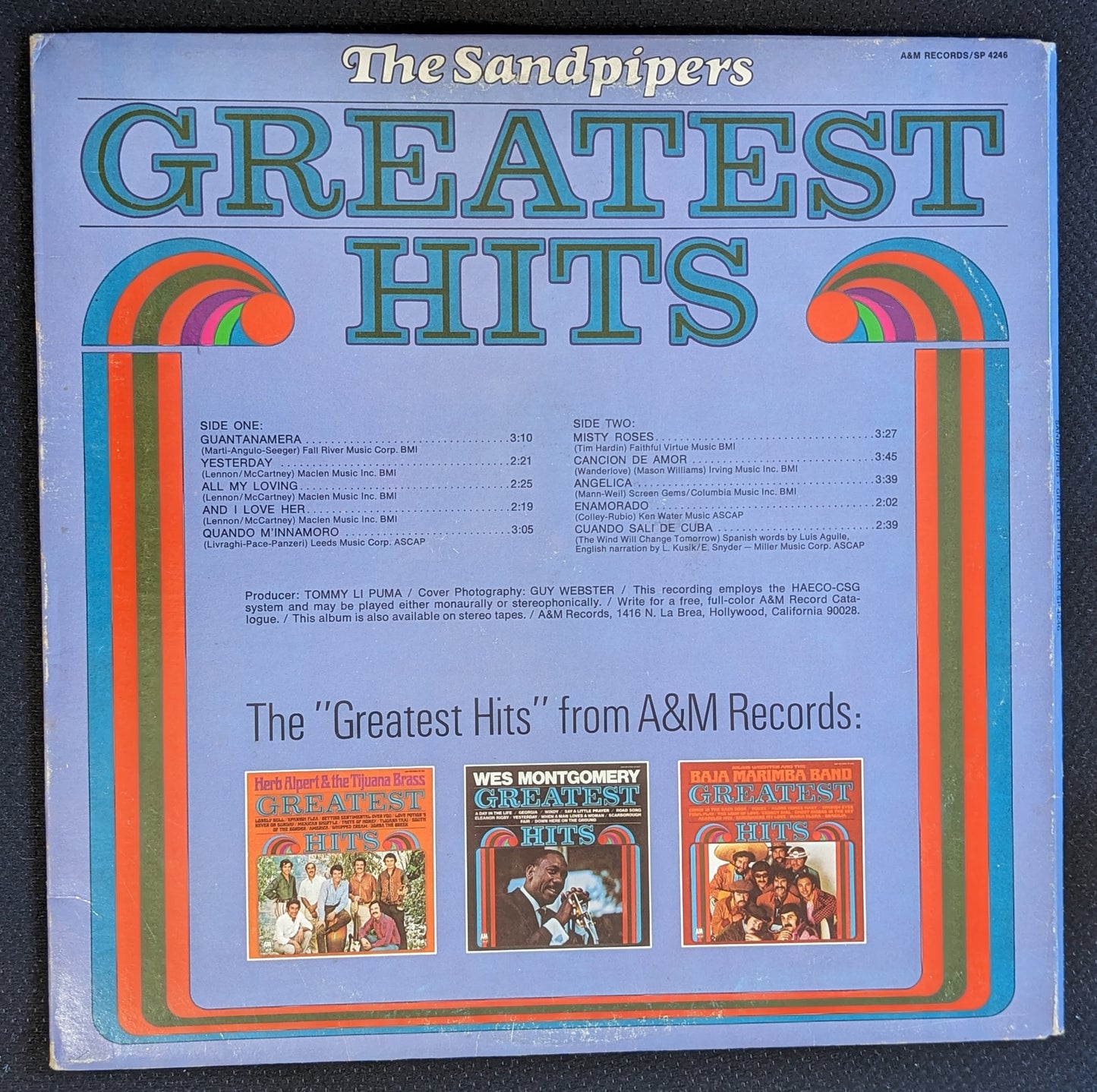 THE SANDPIPERS Greatest Hits LP Vinyl Record 1970 A&M SP 4246 Guantanamera (VG Vinyl, VG Sleeve)