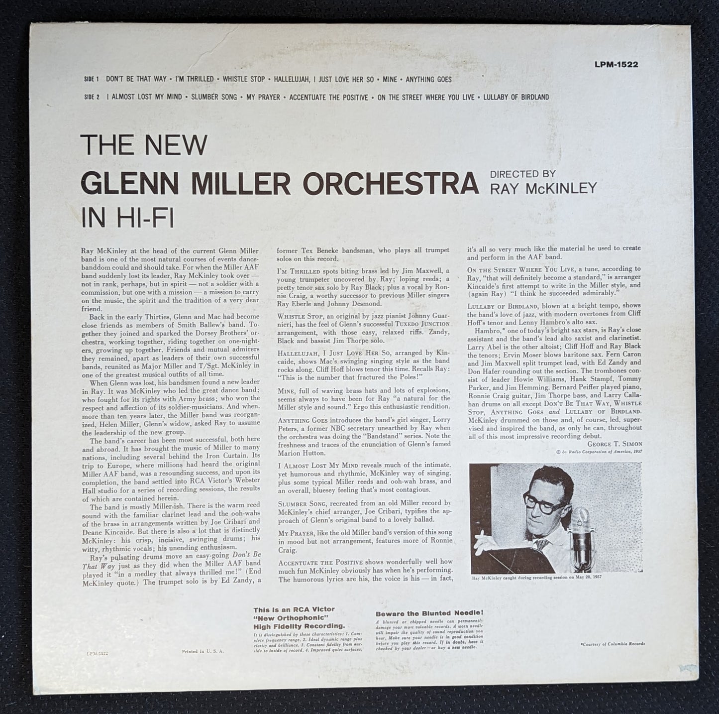 The New Glenn Miller Orchestra In Hi Fi LP Vinyl Record 1957 RCA Victor LPM-1522 (VG Vinyl, G+ Sleeve)