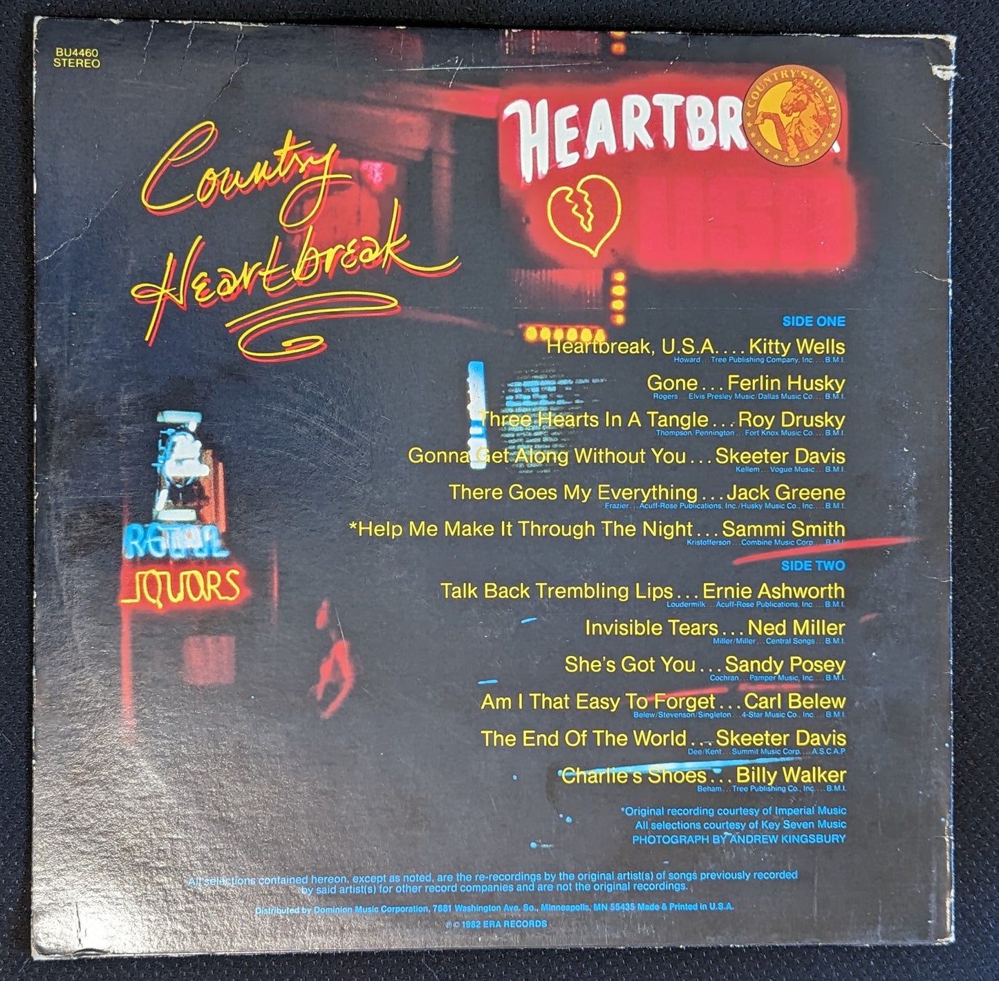 VARIOUS ARTISTS Country Heartbreak LP Vinyl Record 1982 ERA Records BU4460 (VG+ Vinyl, G Sleeve)