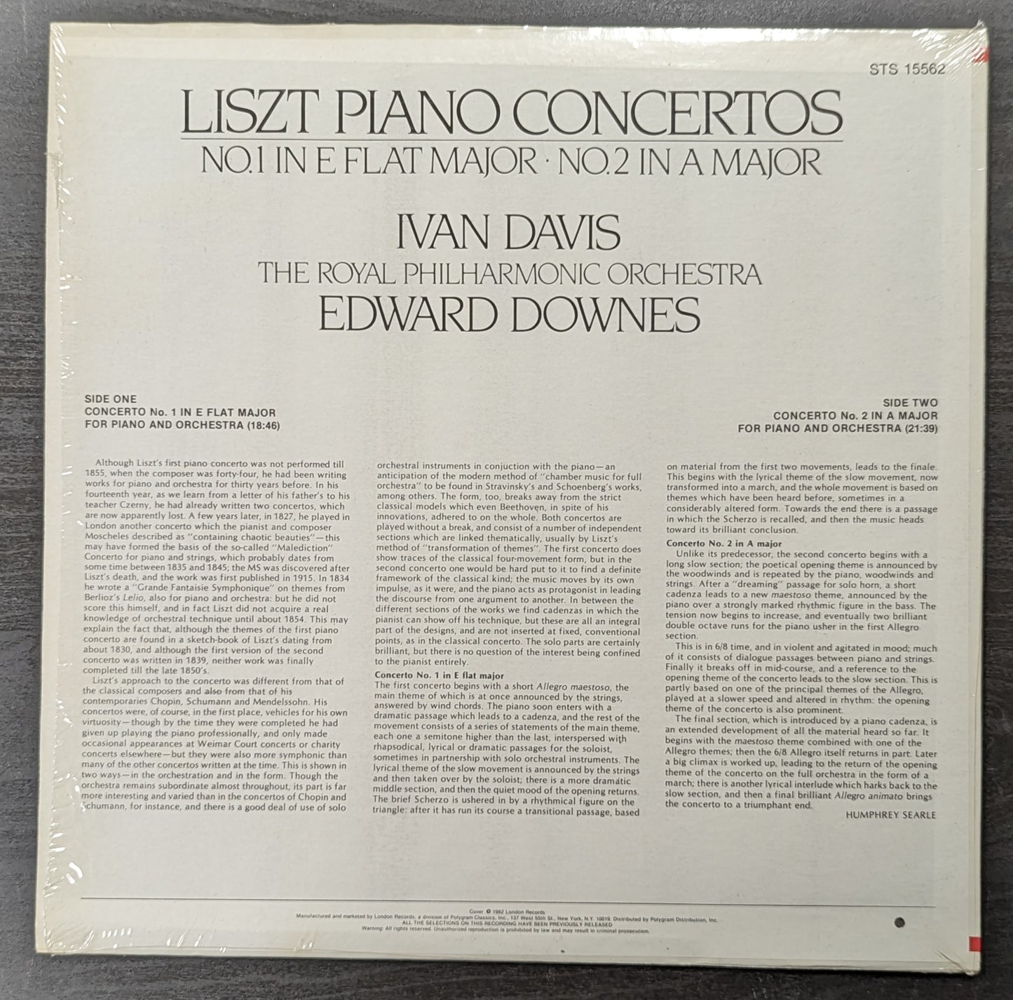 LISZT Piano Concertos No.1 In E Flat Major No.2 In A Major Vinyl LP STS 15562 (NM Vinyl, VG+ Sleeve)