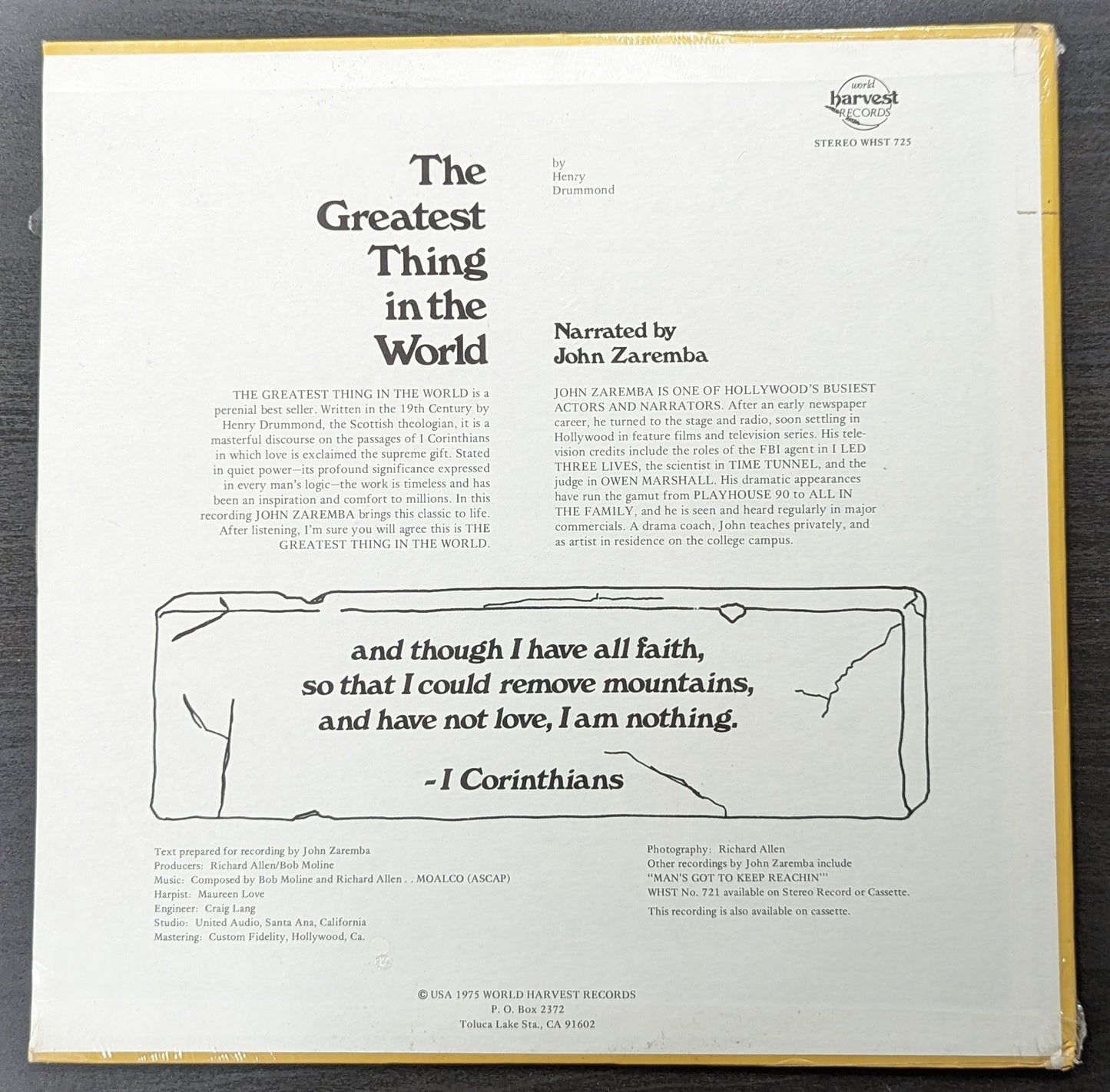 HENRY DRUMMOND The Greatest Thing In The World LP Vinyl Record Harvest WHST 725 (M Vinyl, VG+ Sleeve)