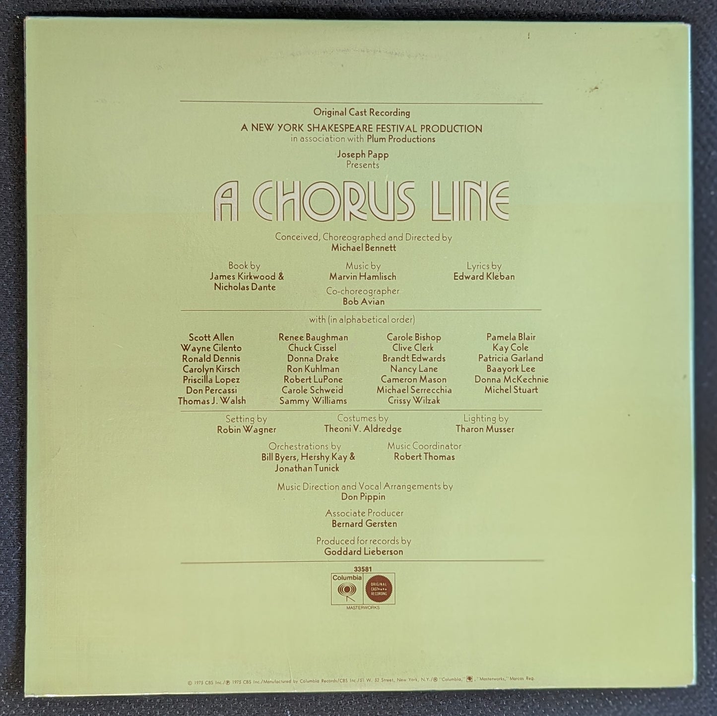 A CHORUS LINE LP Vinyl Record Original Cast Recording Columbia JS 33581 (VG Vinyl, VG Sleeve)