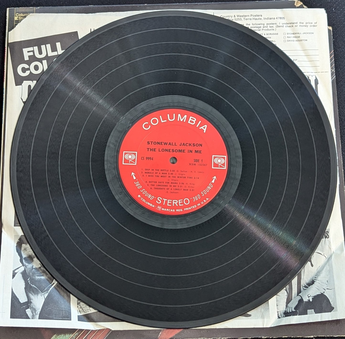 STONEWALL JACKSON The Lonesome In Me LP Vinyl Record 1970 Columbia CS 9994 (VG Vinyl, G+ Sleeve)