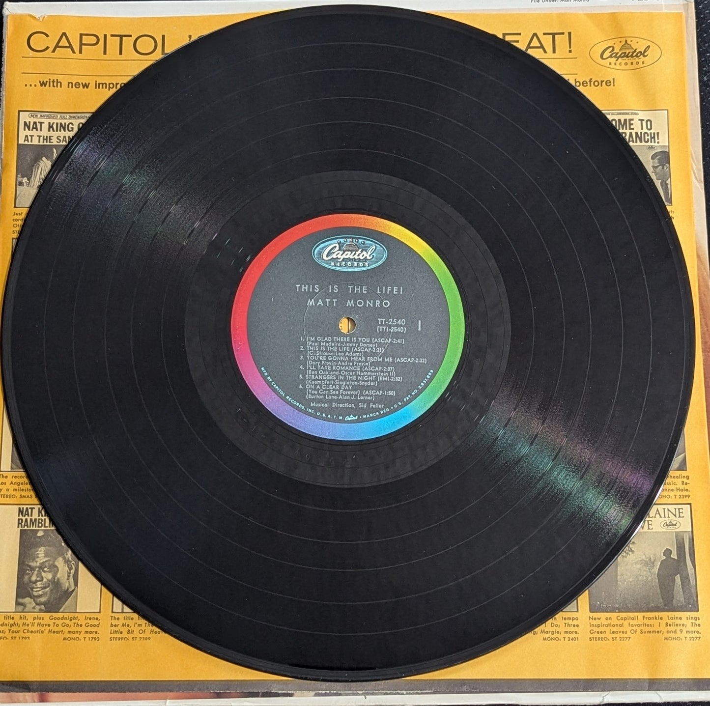 MATT MONRO This Is The Life LP Vinyl Record 1966 Capitol T 2540 (VG Vinyl, G+ Sleeve)
