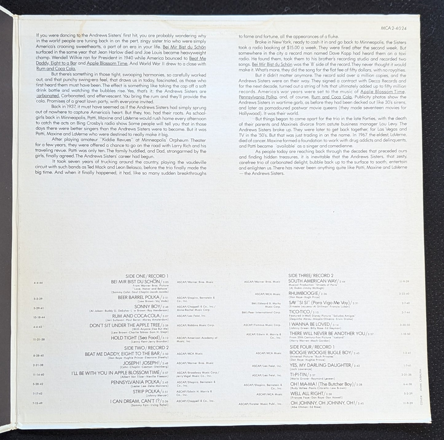 The Best Of THE ANDREWS SISTERS 2xLP Vinyl Record 1973 MCA MCA2-4024 (VG Vinyl, VG Sleeve)