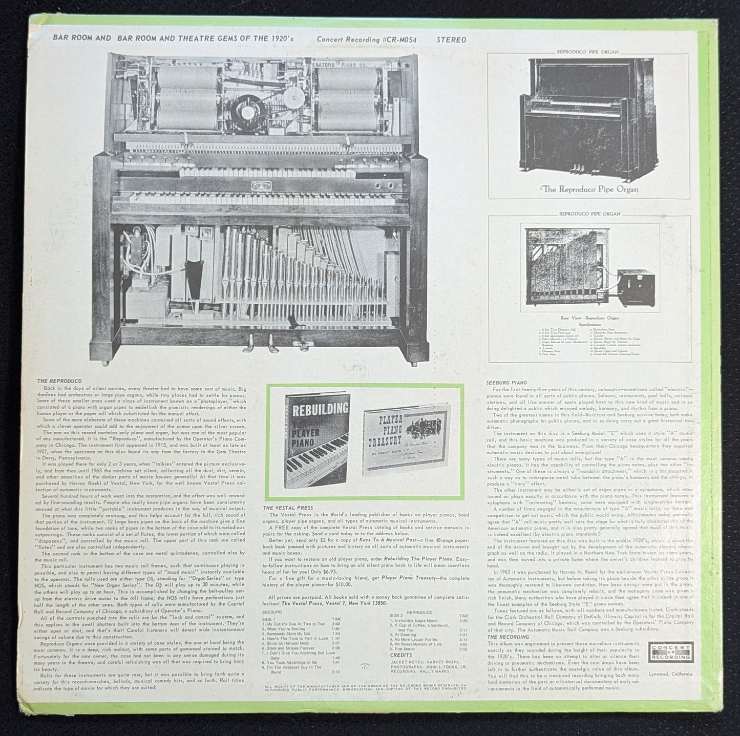Bar Room And Theatre Gems Of The 1920's LP Vinyl Record CR-M054 (VG Vinyl, VG Sleeve)