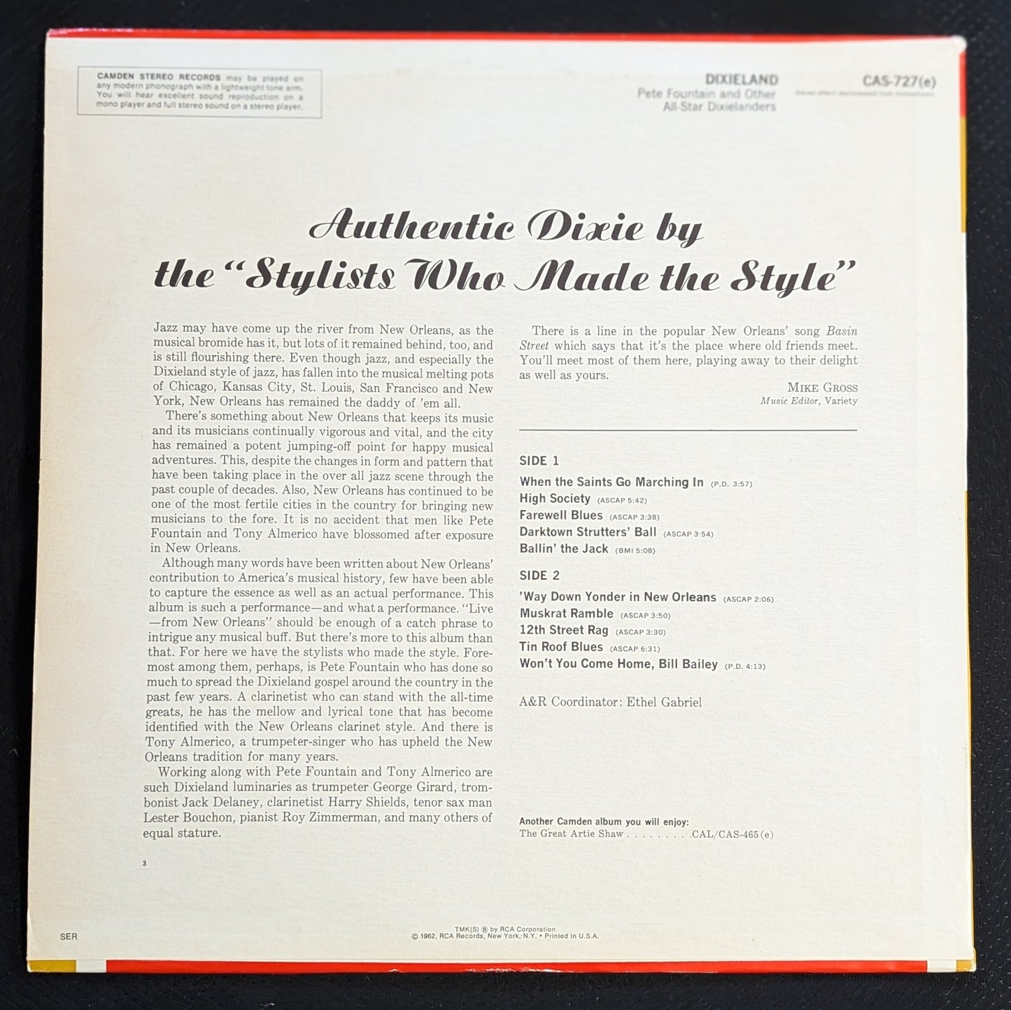 PETE FOUNTAIN -Dixieland Live Performance In New Orleans LP CAS 727(e) 1962 (VG+ Vinyl, VG Sleeve)