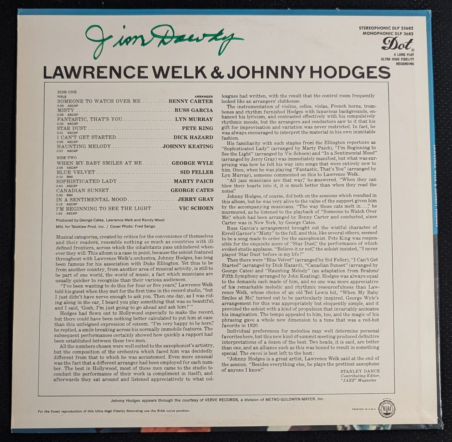 LAWRENCE WELK & JOHNNY HODGES LP Vinyl Record 1966 Dot DLP 3682 Mono (VG Vinyl, VG Sleeve)