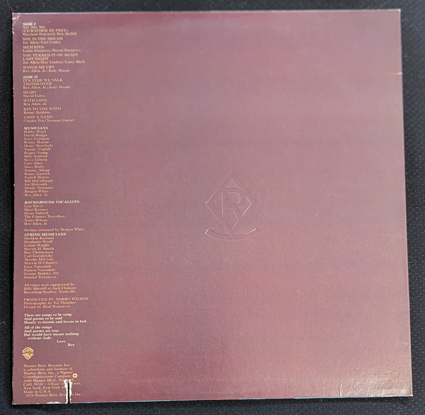 REX ALLEN JR Brand New LP Vinyl Record 1978 Warner Bros BSK 3190 Country (VG+ Vinyl, VG Sleeve)