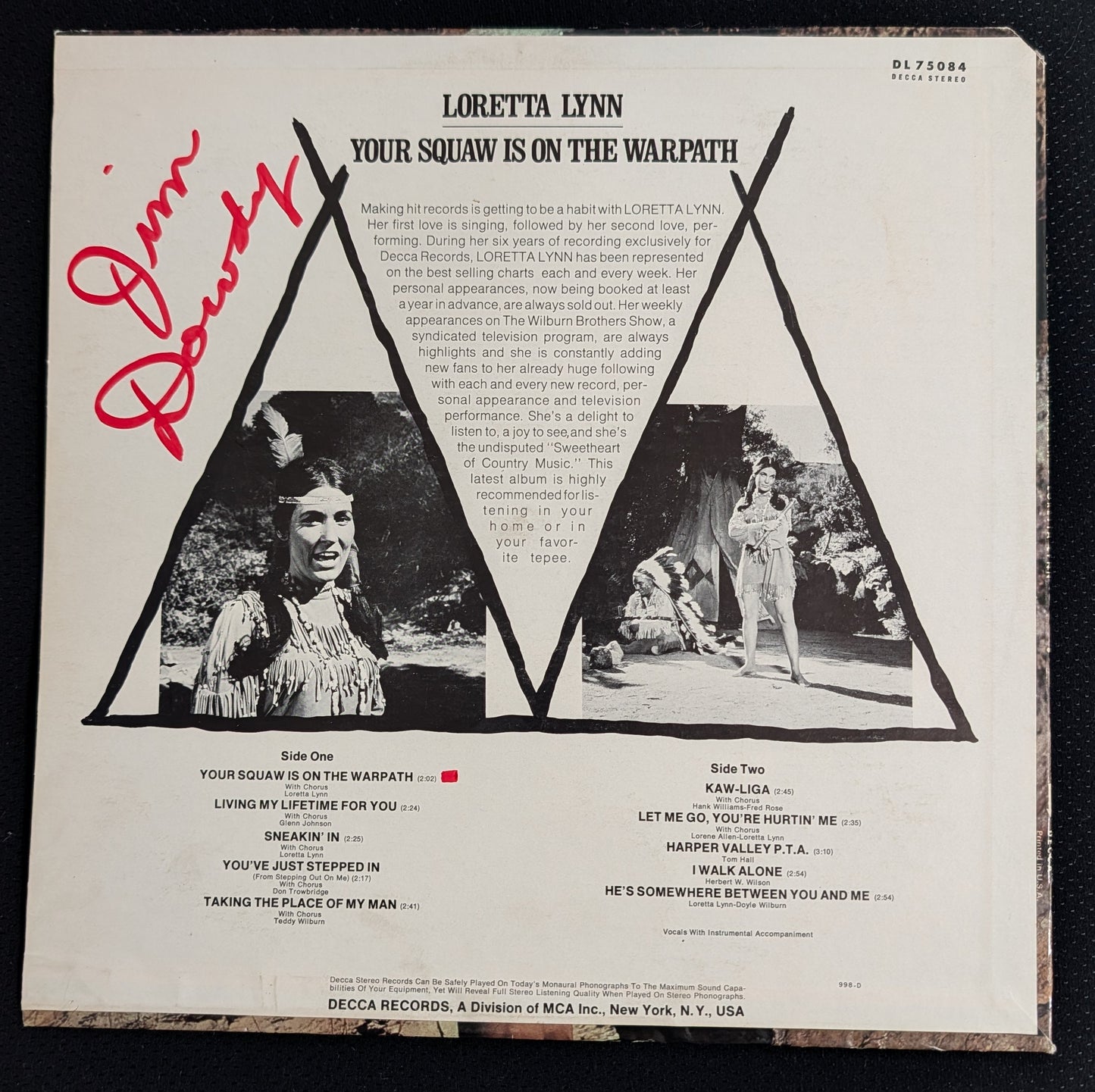LORETTA LYNN Your Squaw Is On The Warpath LP Vinyl Record 1969 Decca DL 75084 (VG Vinyl, VG Sleeve)
