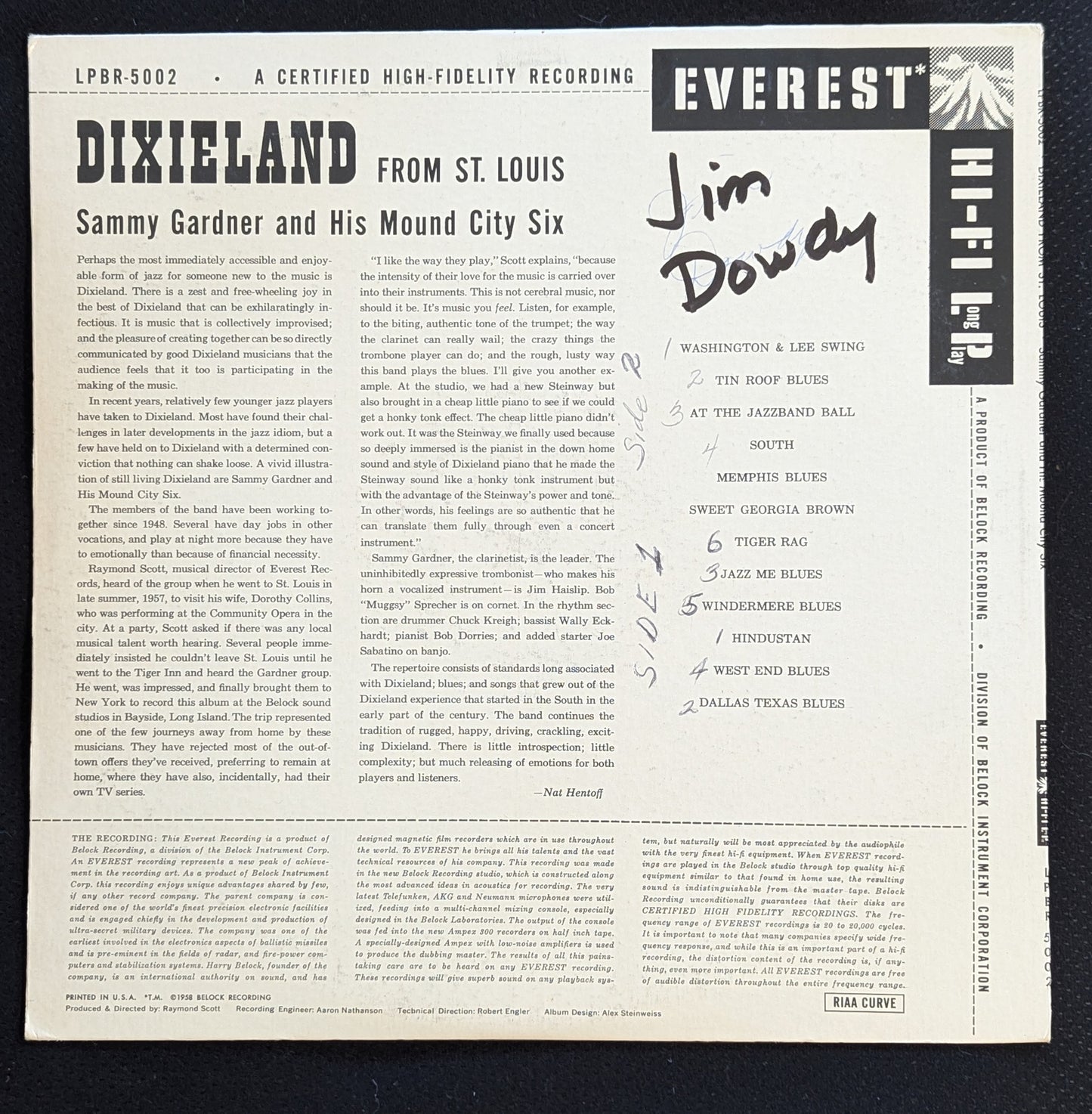 SAMMY GARDNER MOUND CITY SIX Dixieland From St. Louis 1958 Everest SDBR 1002 (VG Vinyl, VG Sleeve)