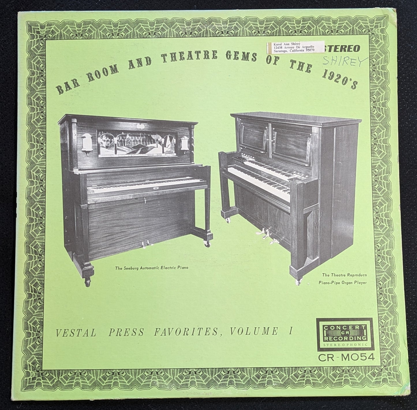 Bar Room And Theatre Gems Of The 1920's LP Vinyl Record CR-M054 (VG Vinyl, VG Sleeve)