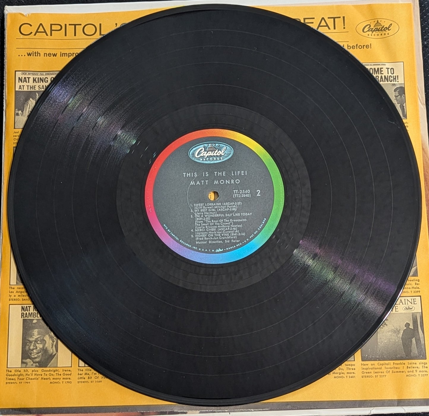 MATT MONRO This Is The Life LP Vinyl Record 1966 Capitol T 2540 (VG Vinyl, G+ Sleeve)