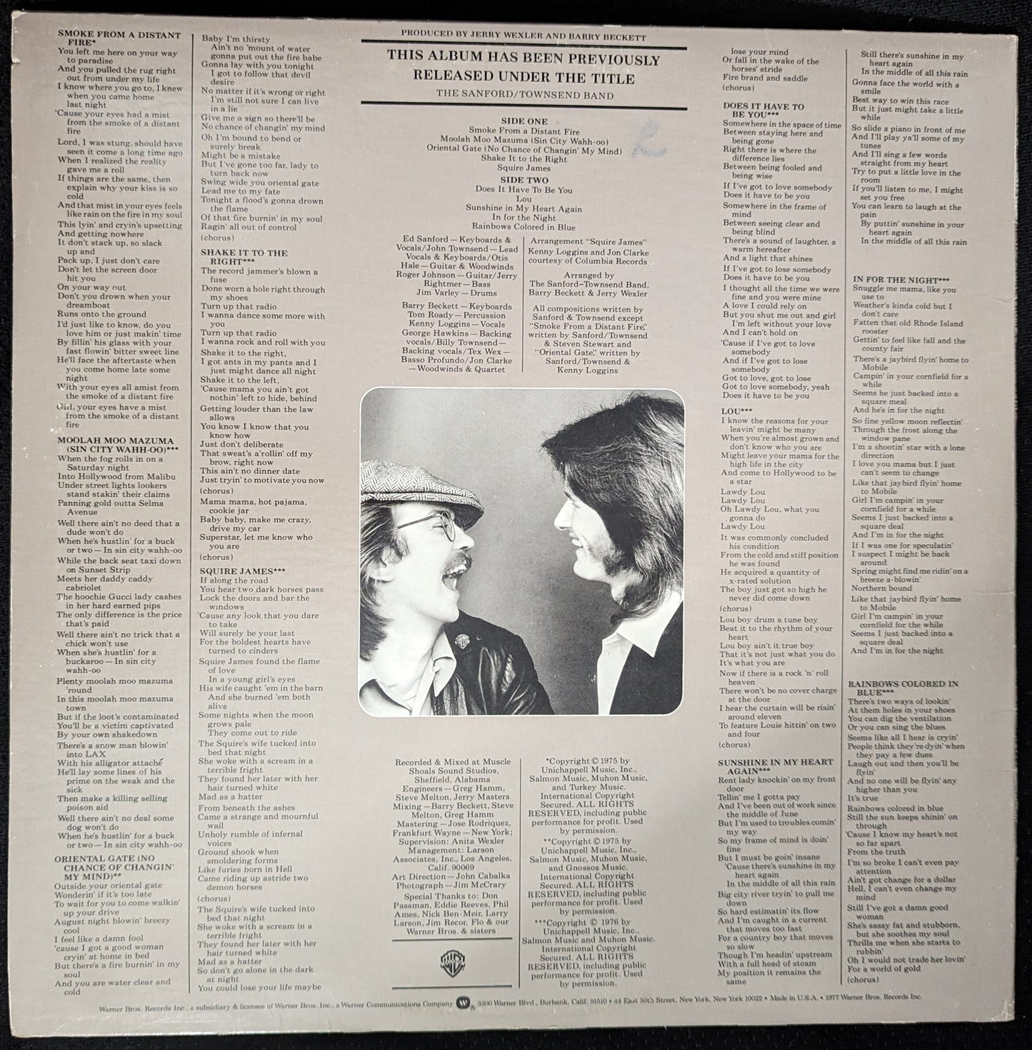 SANFORD AND TOWNSEND Smoke From A Distant Fire Vinyl LP 1977 Warner Bros BS 2966 (VG+ Vinyl, VG Sleeve)